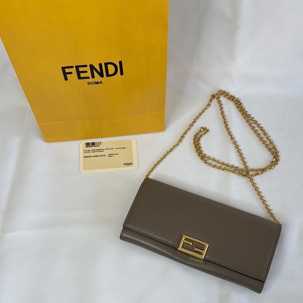 Fendi Brown Wallet with Gold Chain